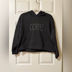 Womens Rae Dunn Cropped Hoodie Sweatshirt ‘COFFEE.’ Gray sz M